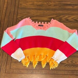 Timing Pink and Red V-Neck Sweater Modern Knit Casual